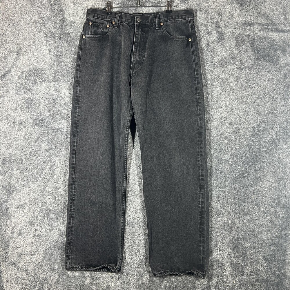 Levis 505 Jeans Mens 38x29 Black Straight Charcoal Wash Denim Vintage USA Made